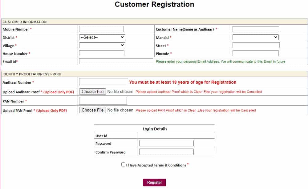 ts sand booking Customer registration