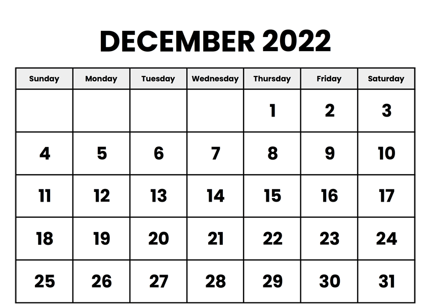 Blank December 2022 Calendar Templates Free