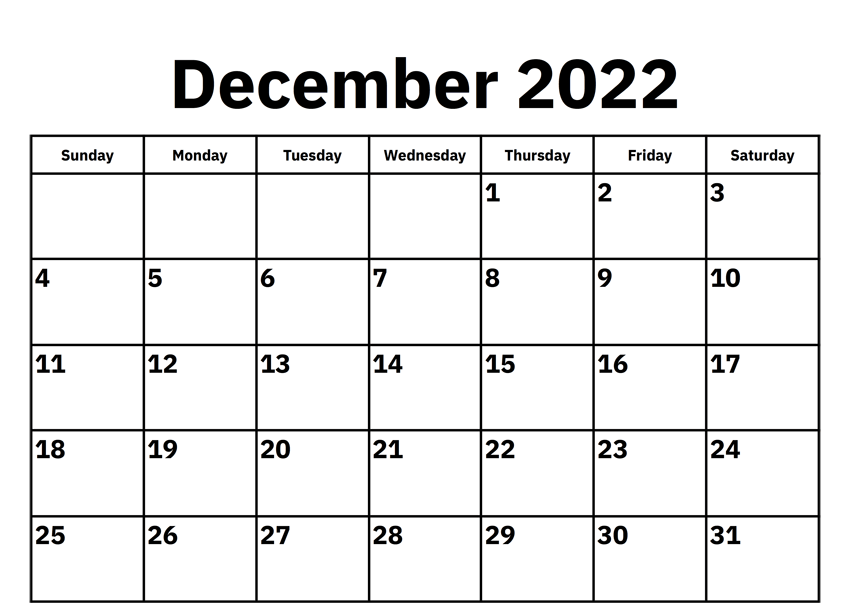 December 2022 Blank Calendar Template