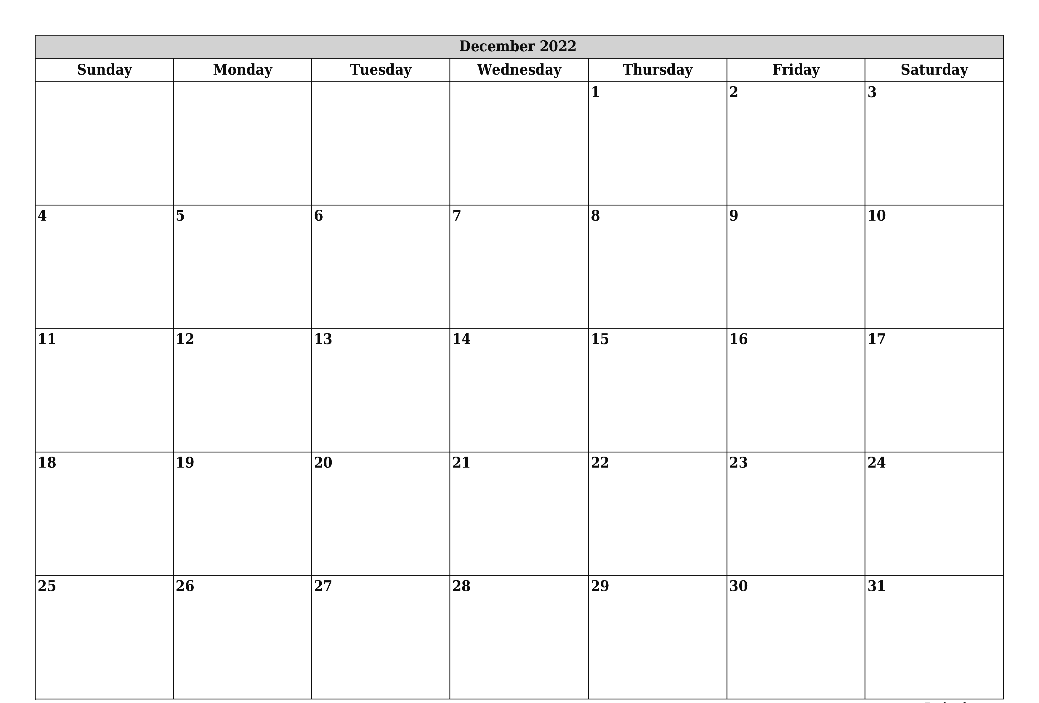 December 2022 Calendar Blank Templates