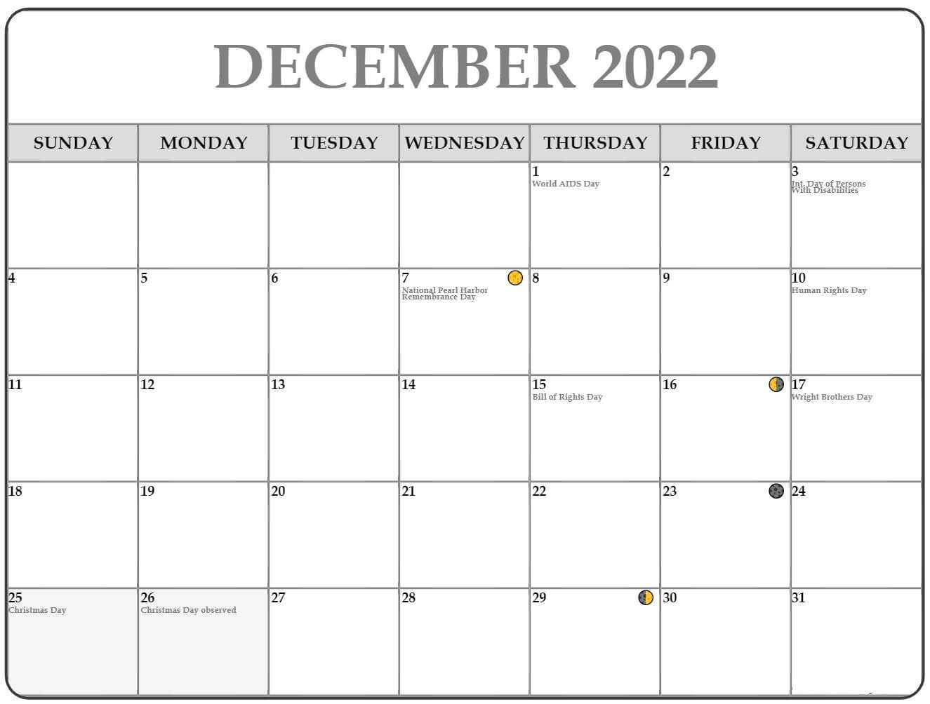 December 2022 Calendar Lunar