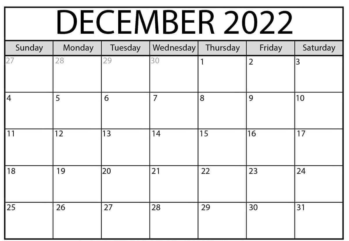 December 2022 Calendar Template Free