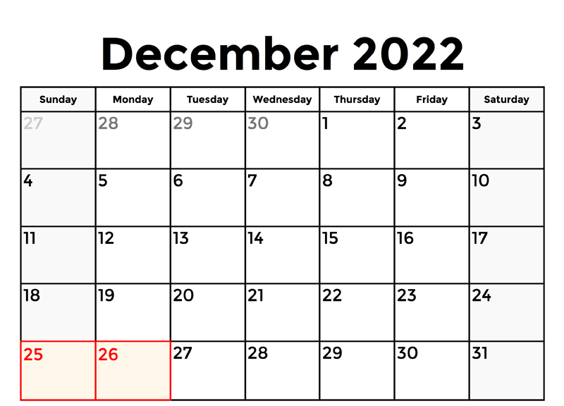 December 2022 Calendar With Holidays India
