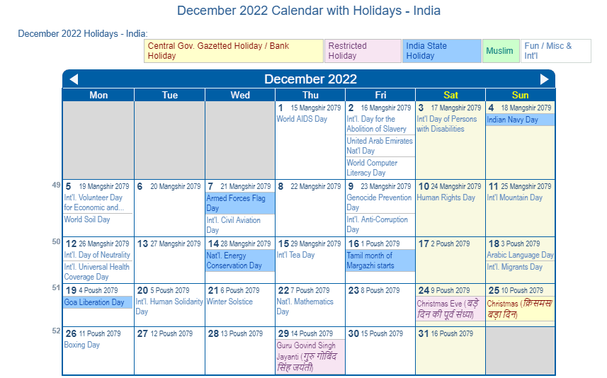 December 2022 Calendar With Holidays South Africa
