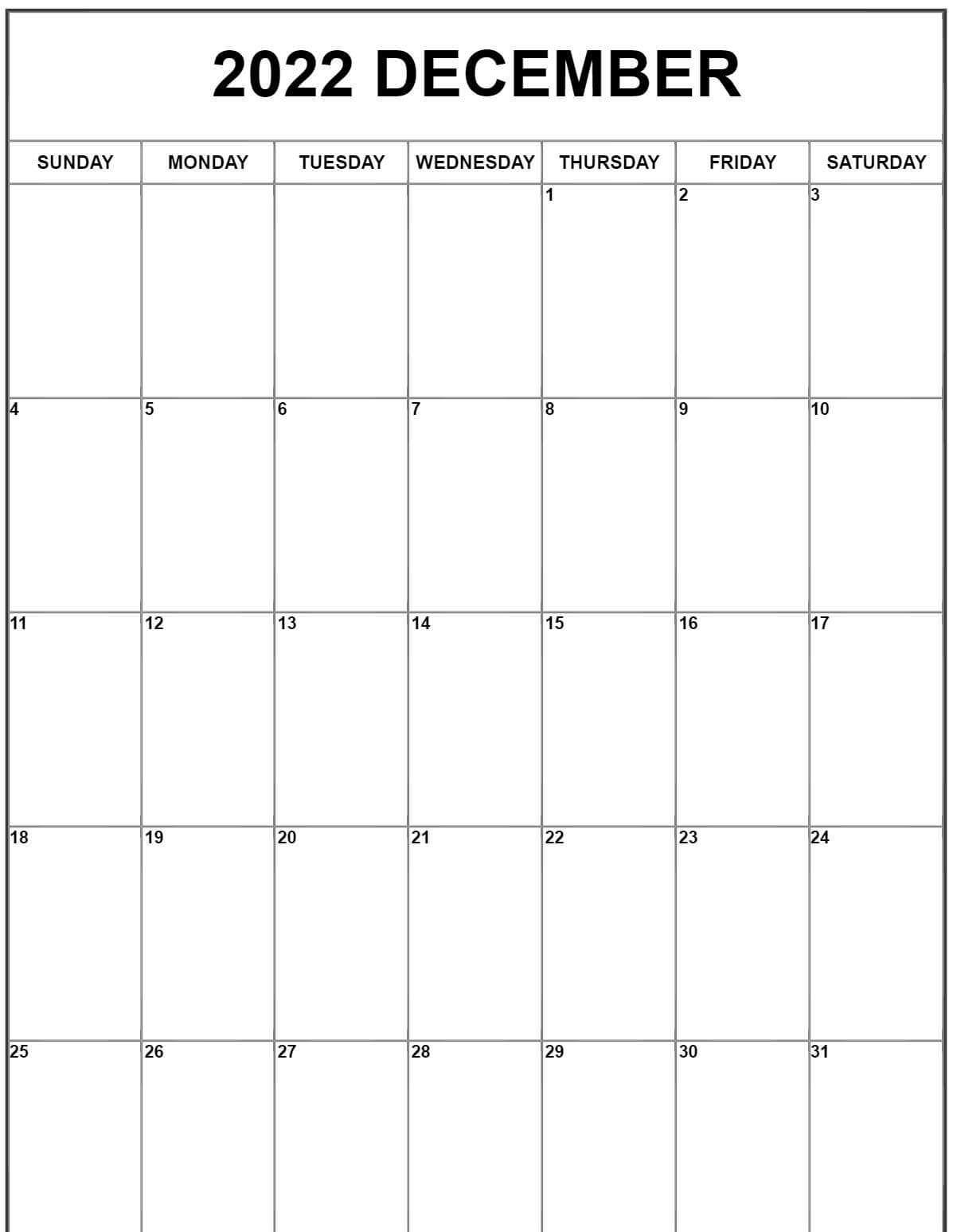 December 2022 Vertical Calendar Templates