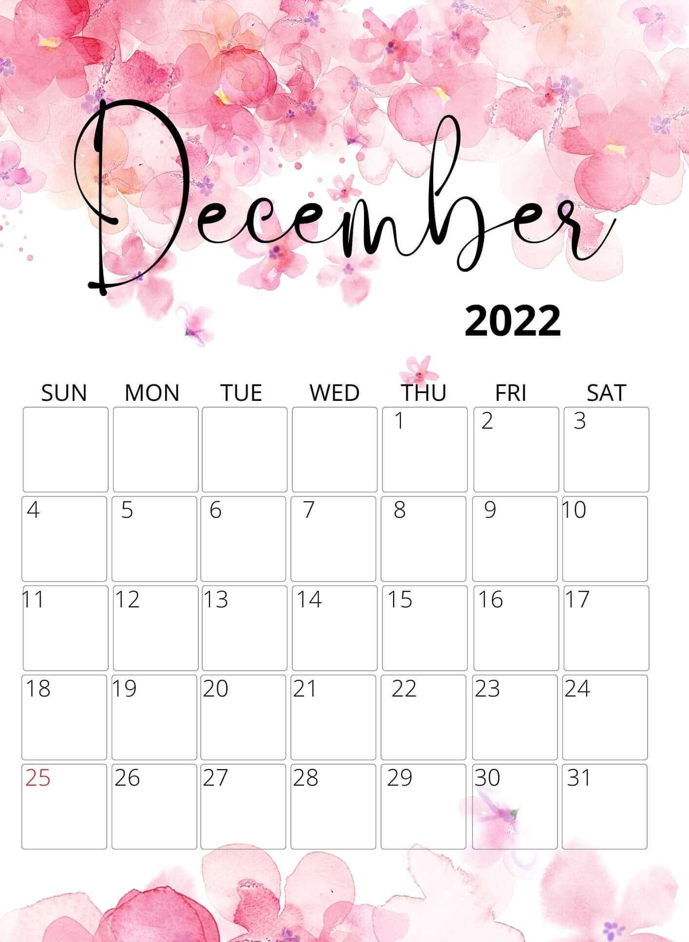 December 2022 Water color Floral Calendar