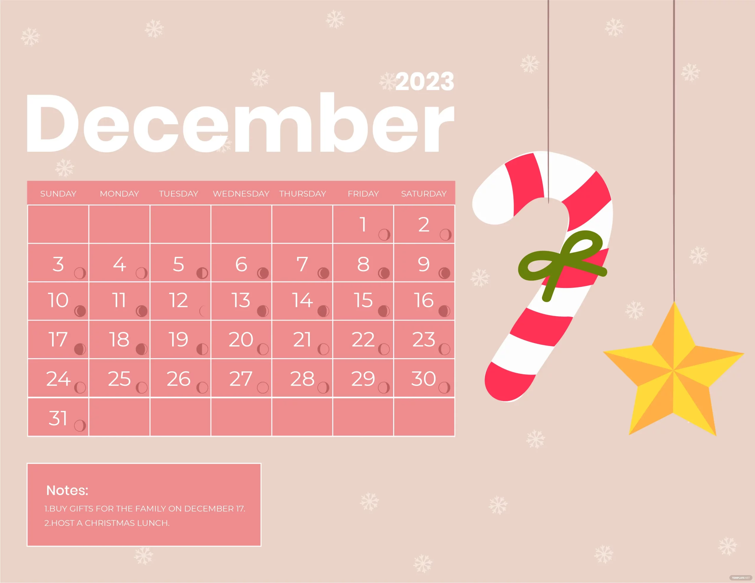 December 2023 Calendar with Moon Phases