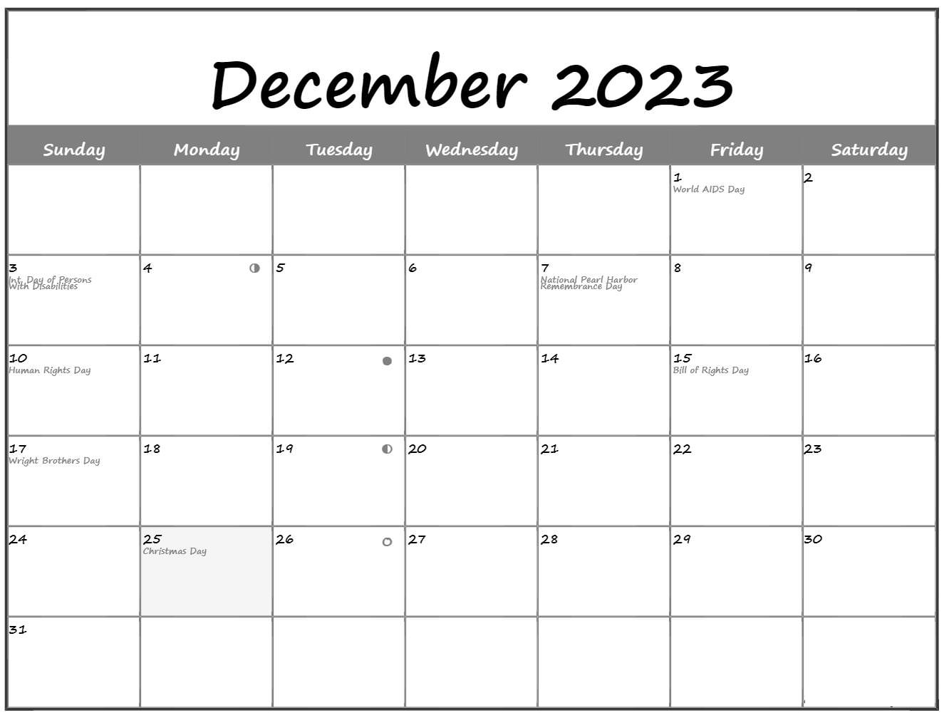 December 2023 Lunar Phase Calendar