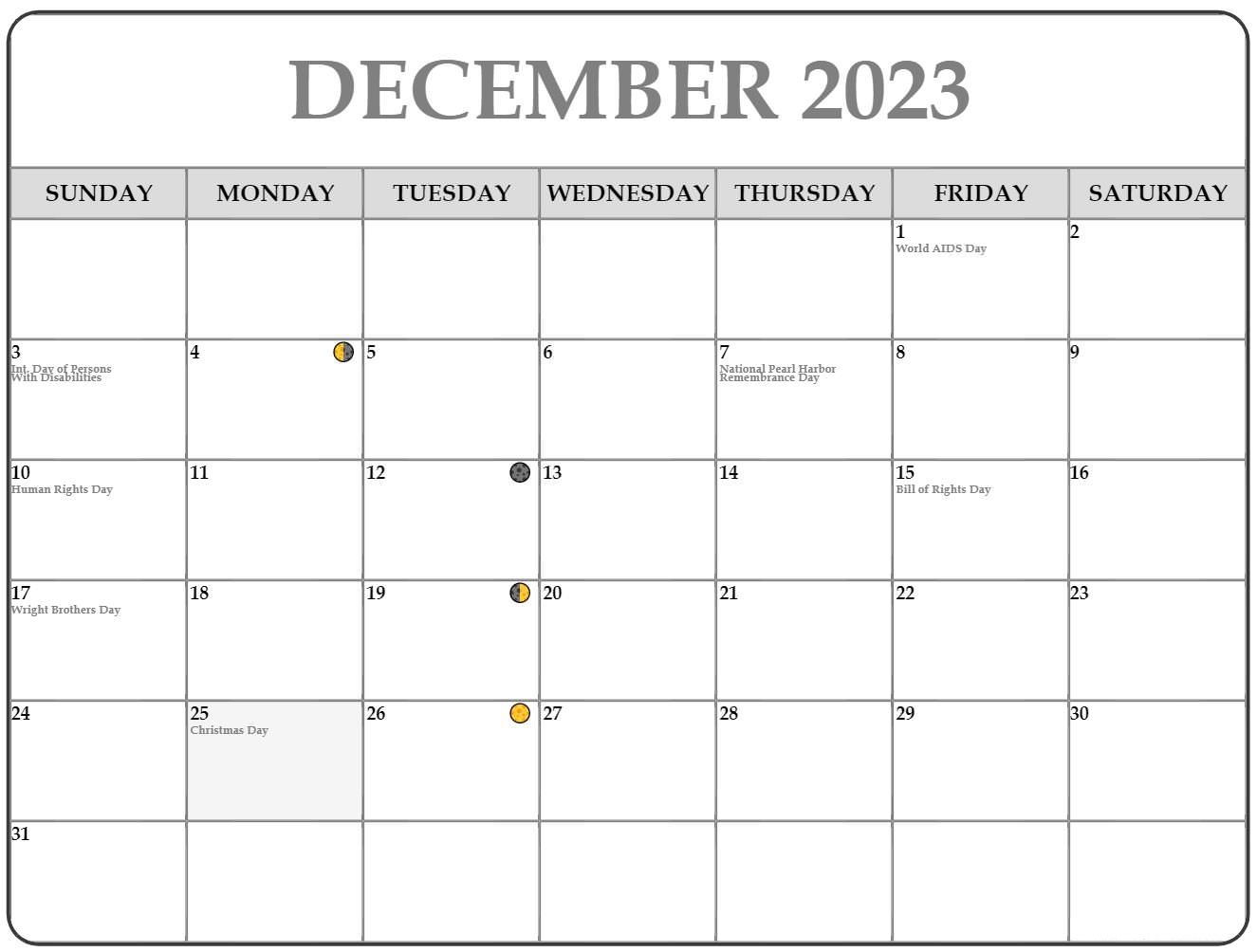 December 2023 Moon Phase Calendar