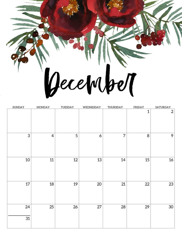 16+ Cute December 2023 Calendar Floral Designs