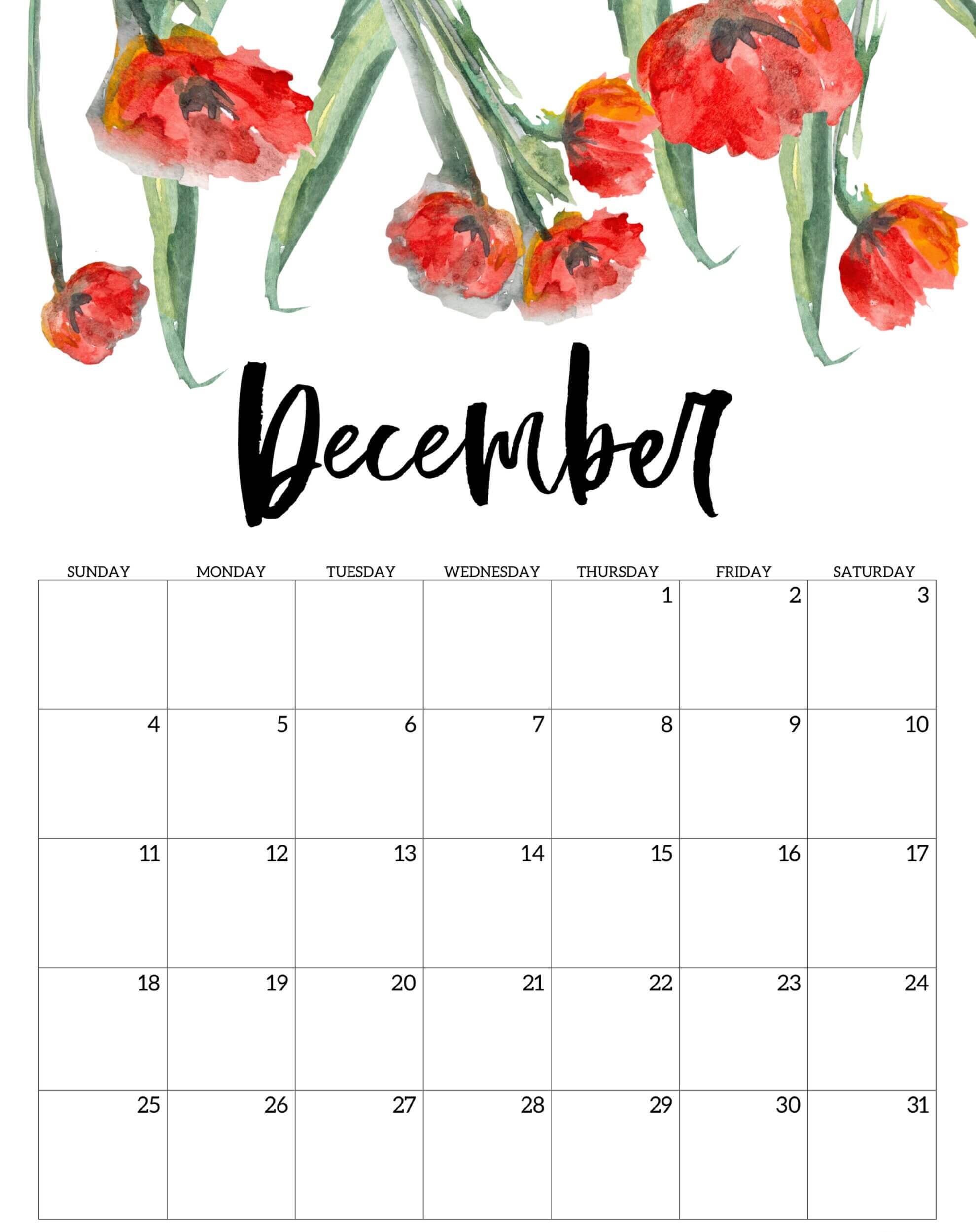 Floral December 2022 Calendar Cute Design