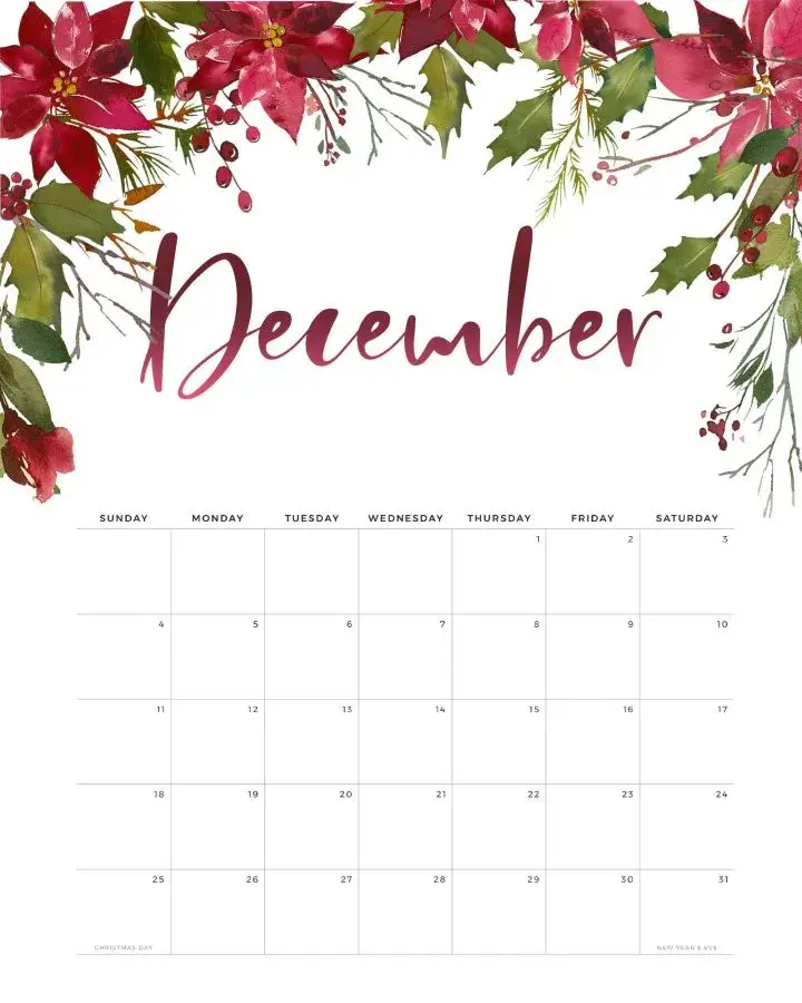 Floral December Calendar 2022
