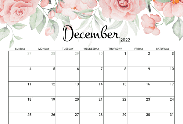 Free Blank December 2022 Calendar Templates