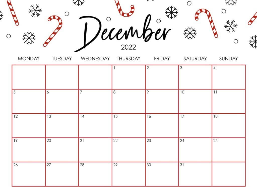 Free Blank Printable 2022 December Calendar Style
