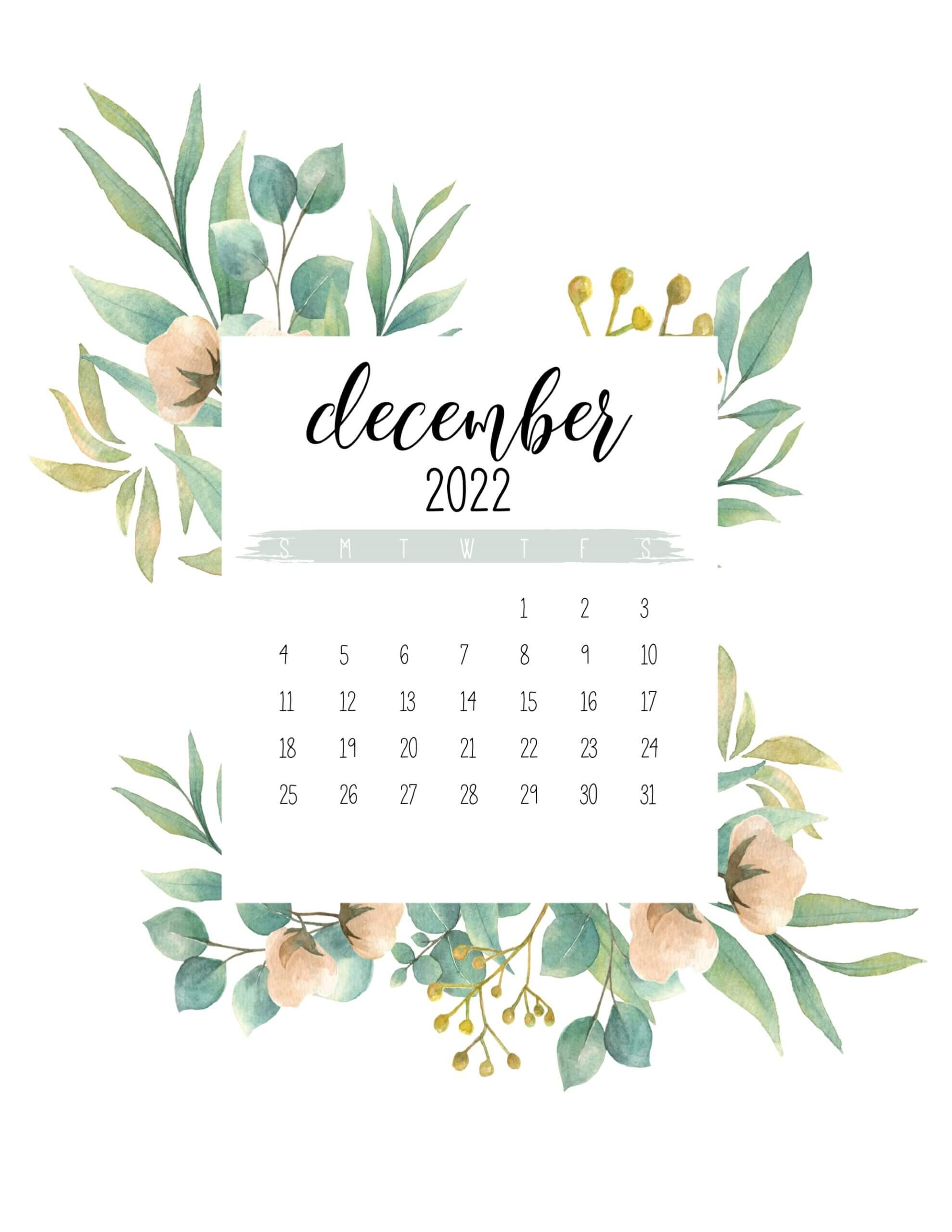 Free Floral December Calendar 2022 Cute Design