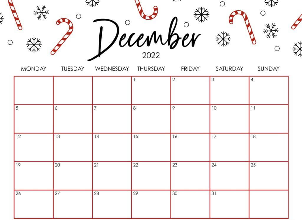 Free Printable Cute December 2022 Calendar Style