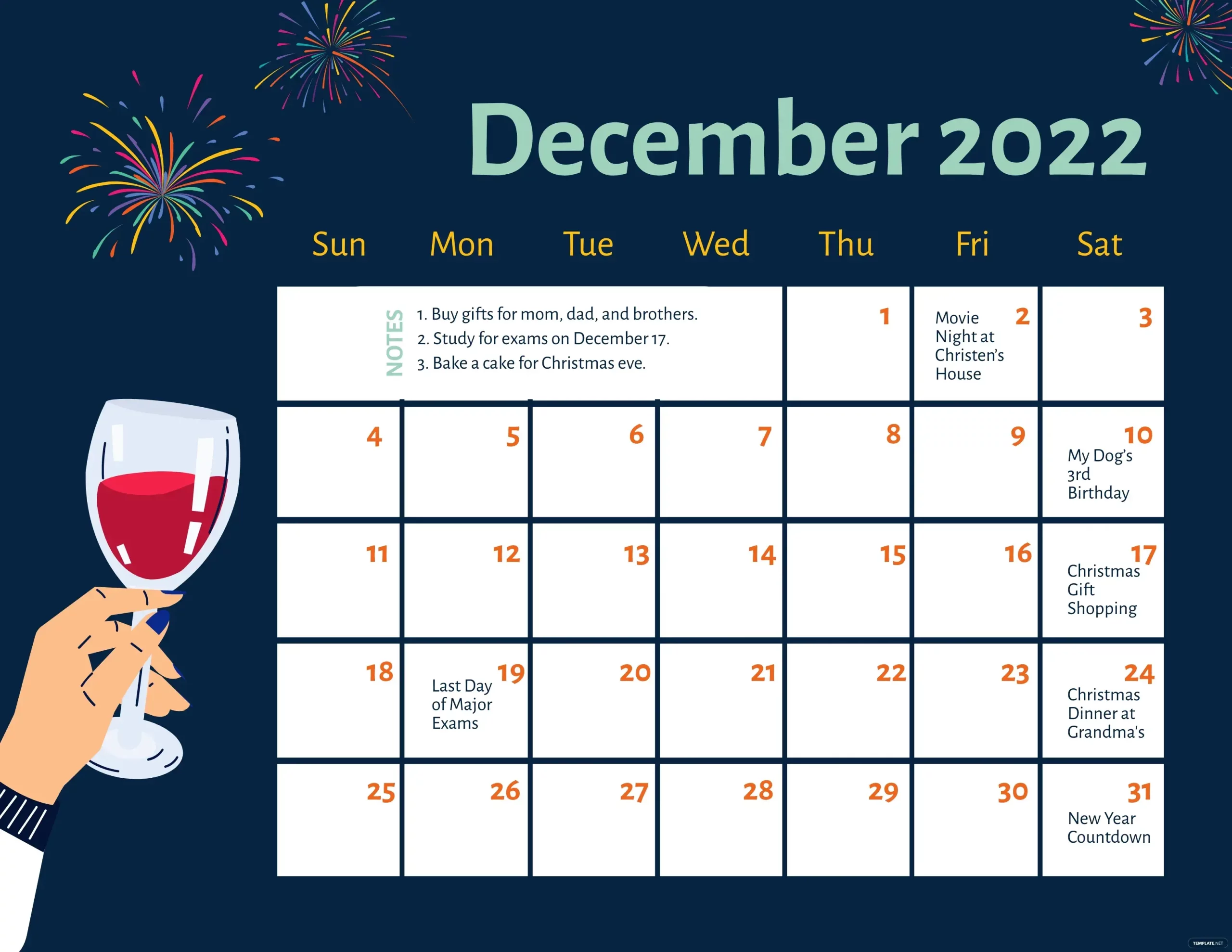 Moon Phases Calendar for December 2022