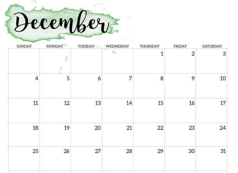 Print Blank December 2022 Calendar Templates