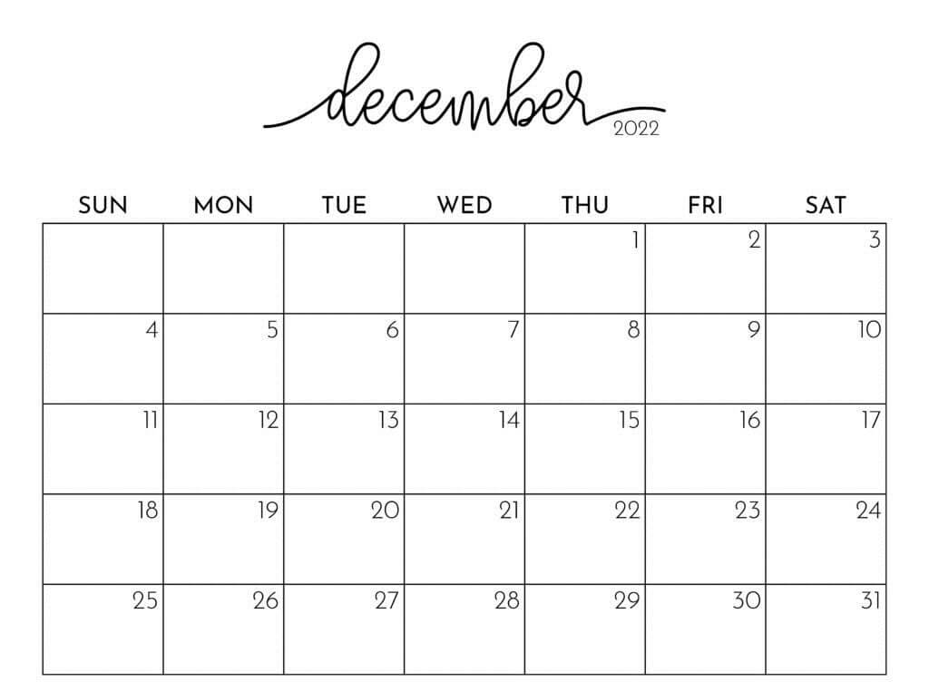 Printable December 2022 Calendar Style