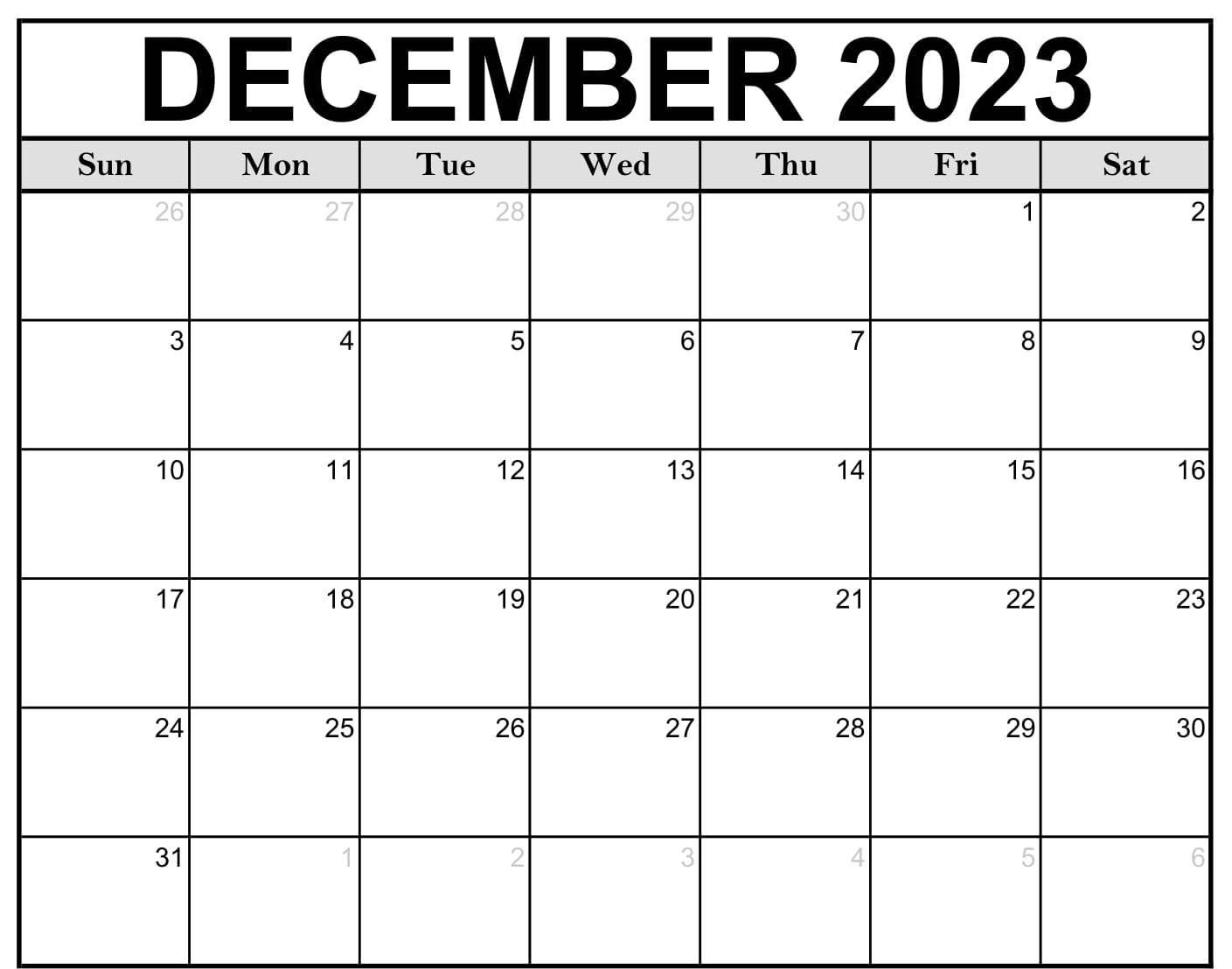 Printable December 2023 Calendar Blank Templates