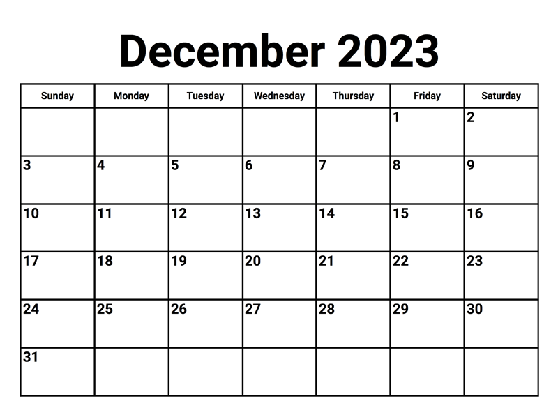 Printable December Calendar 2023 Blank Templates