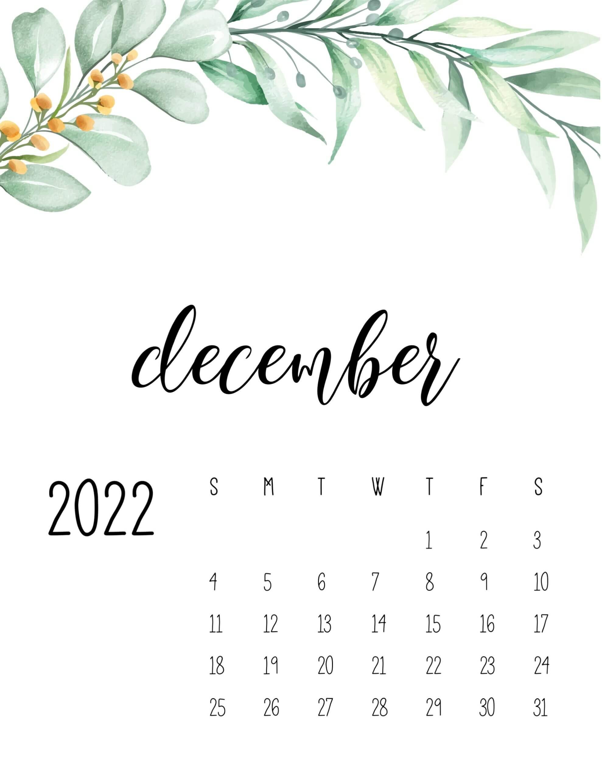 2022 calendar floral december