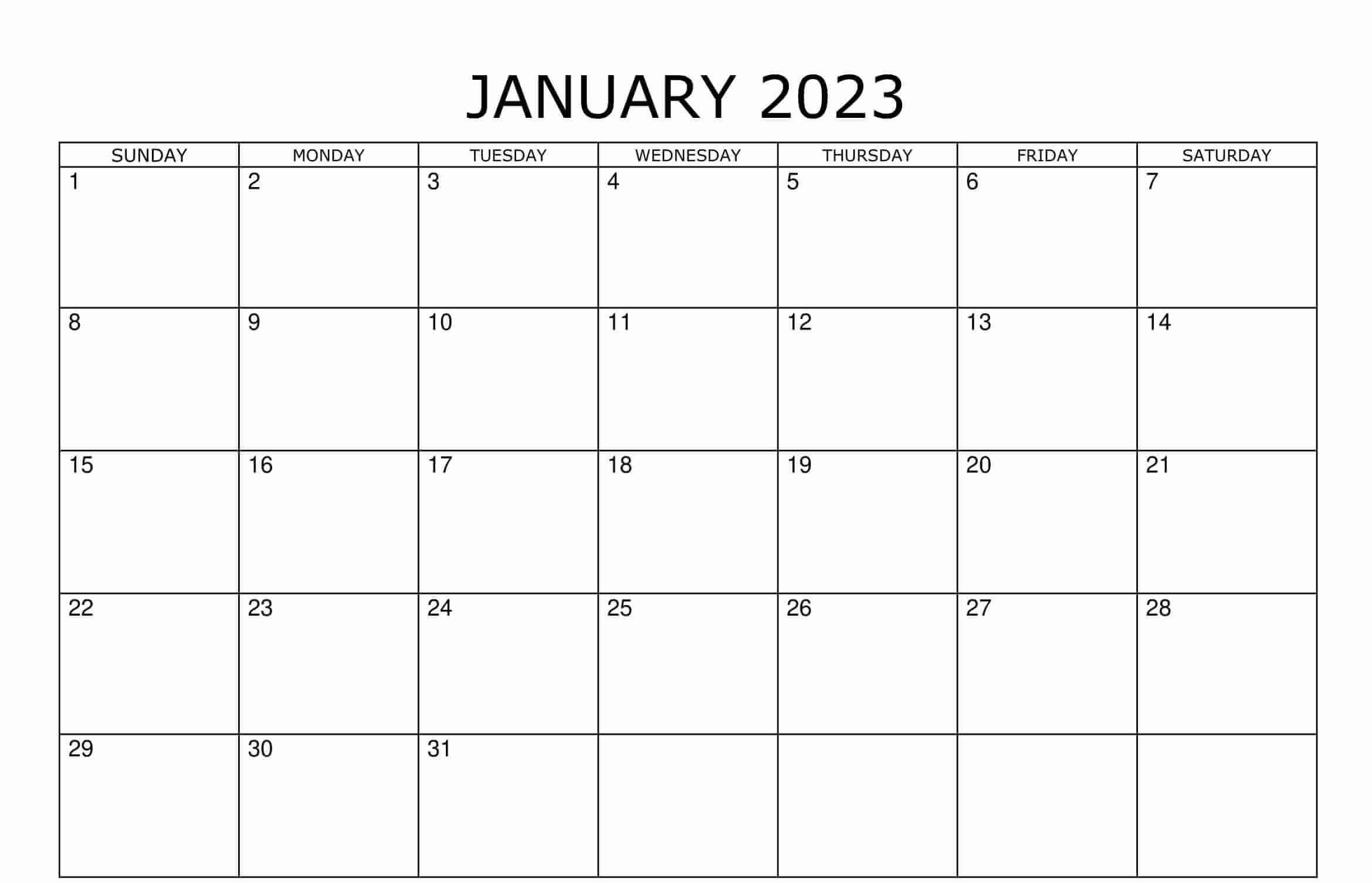 Basic January 2023 Calendar