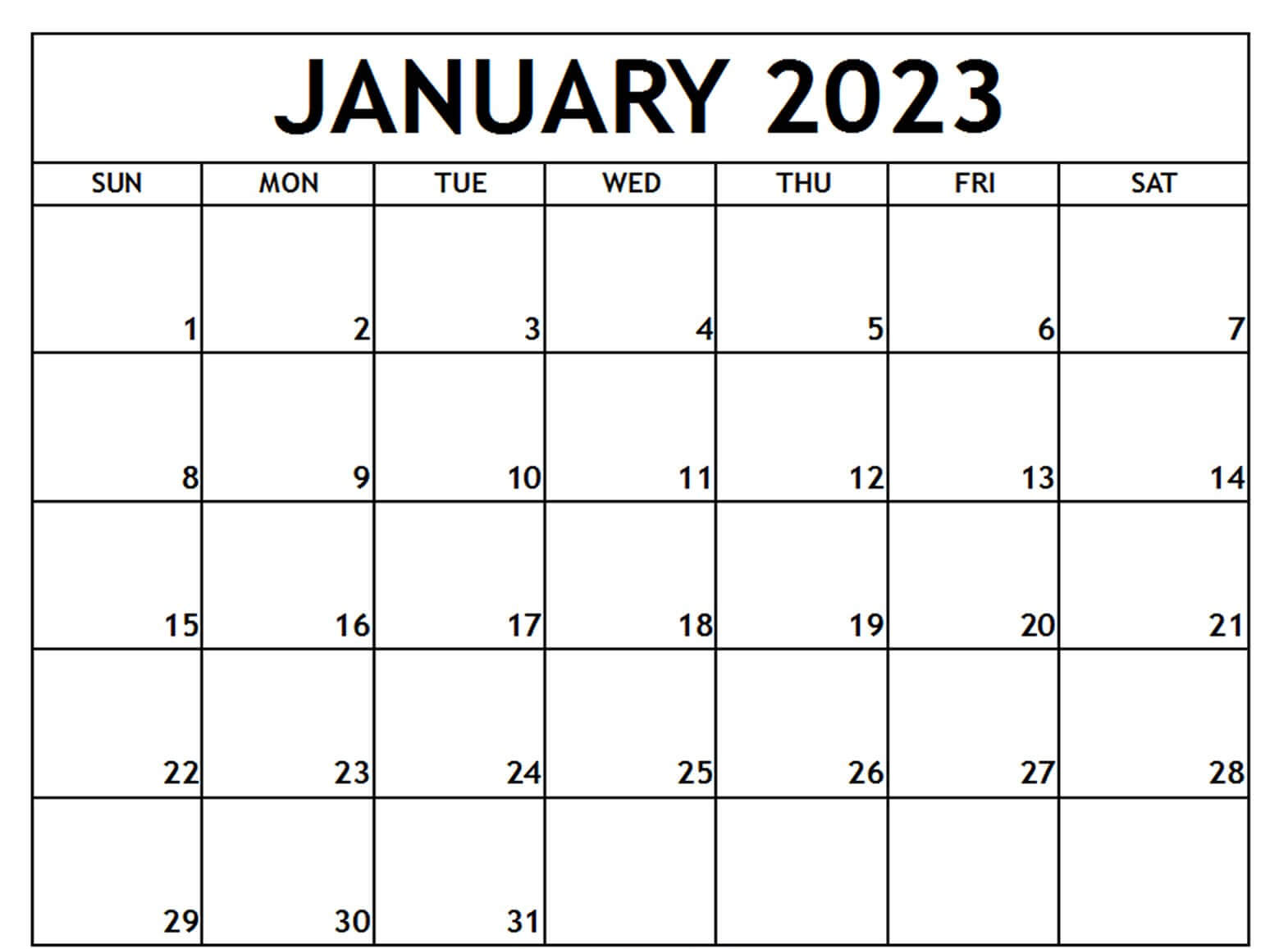 Blank 2023 January Calendar Template
