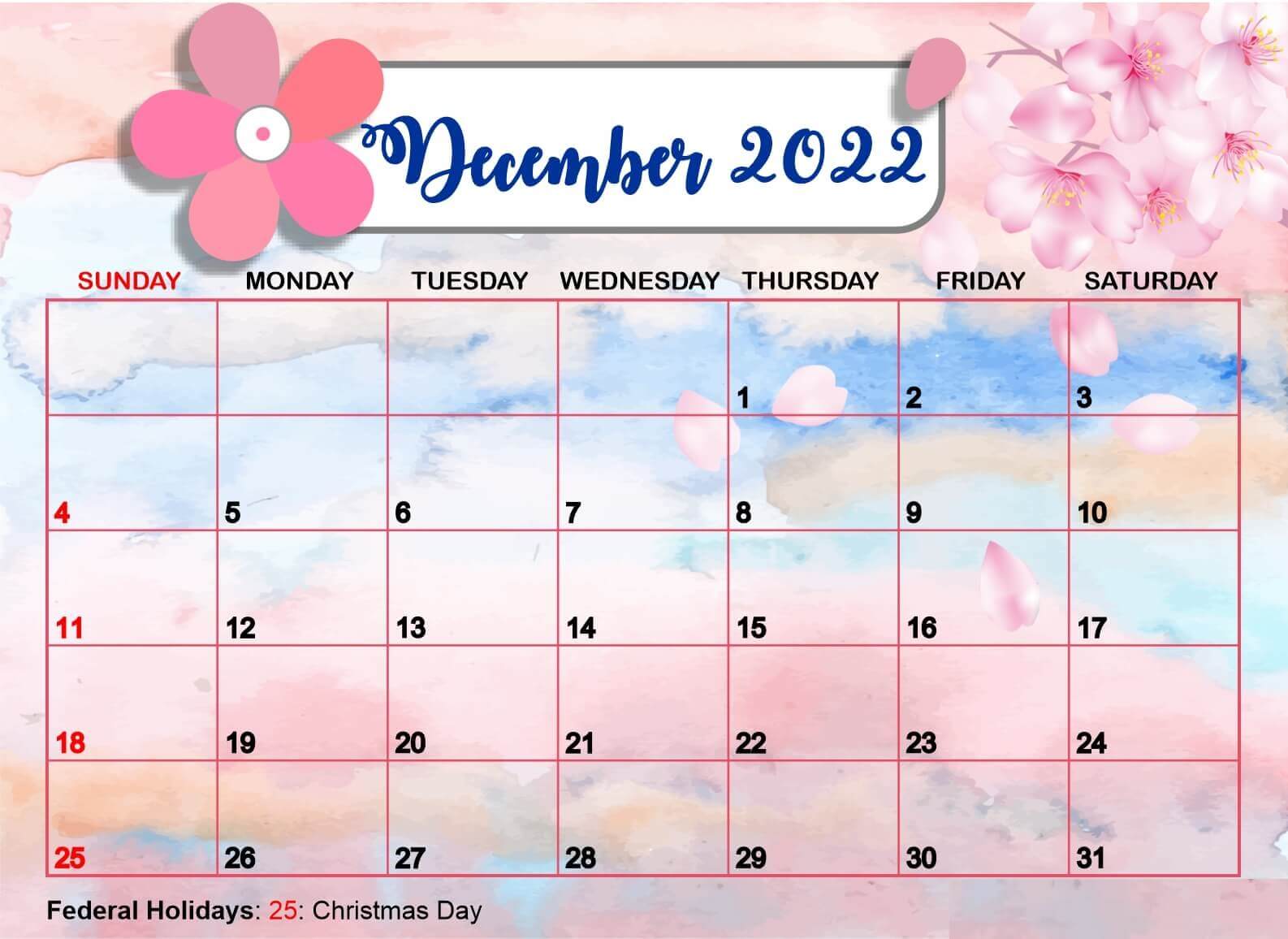 Cute December 2022 Calendar Printable Template
