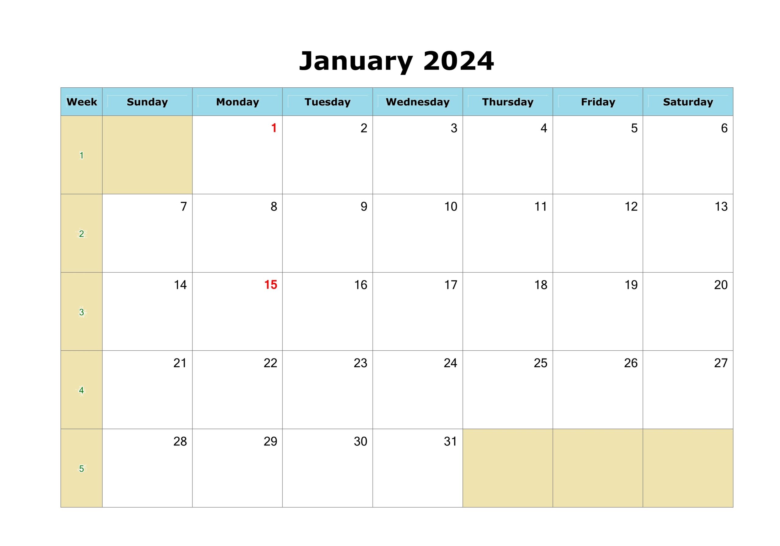 Download January 2024 Blank Calendar