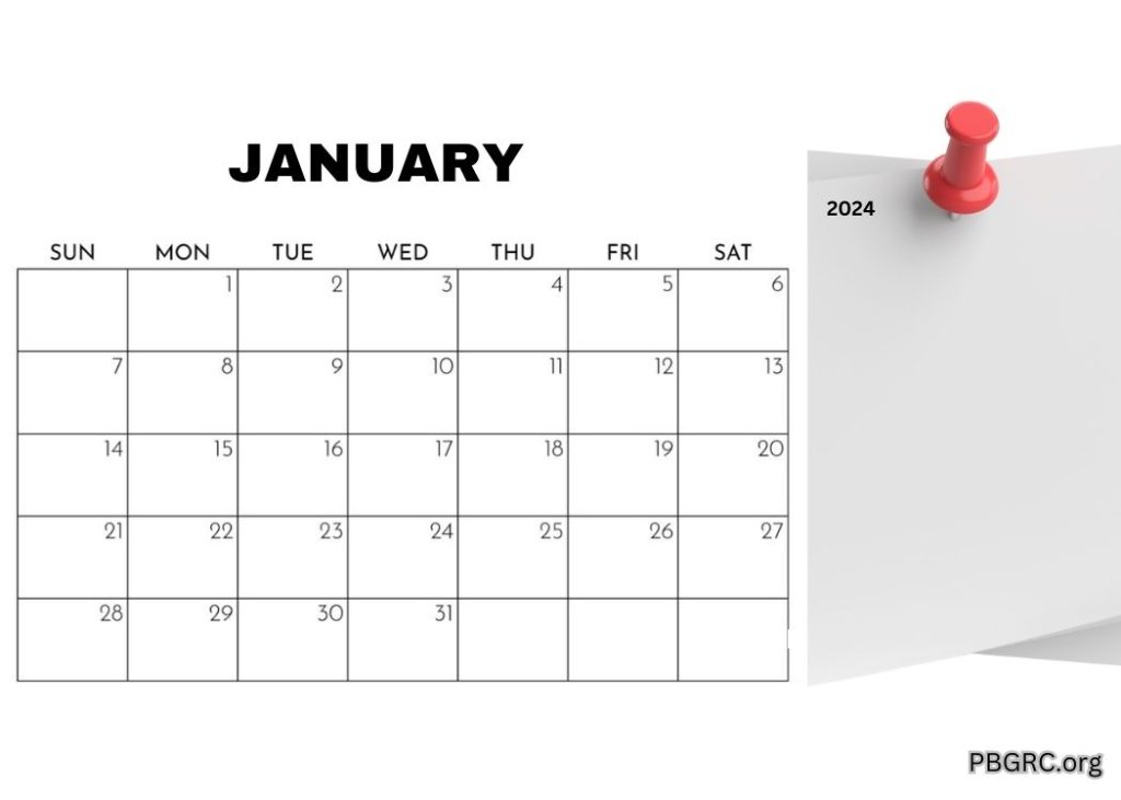 Empty January 2024 Calendar Fillable