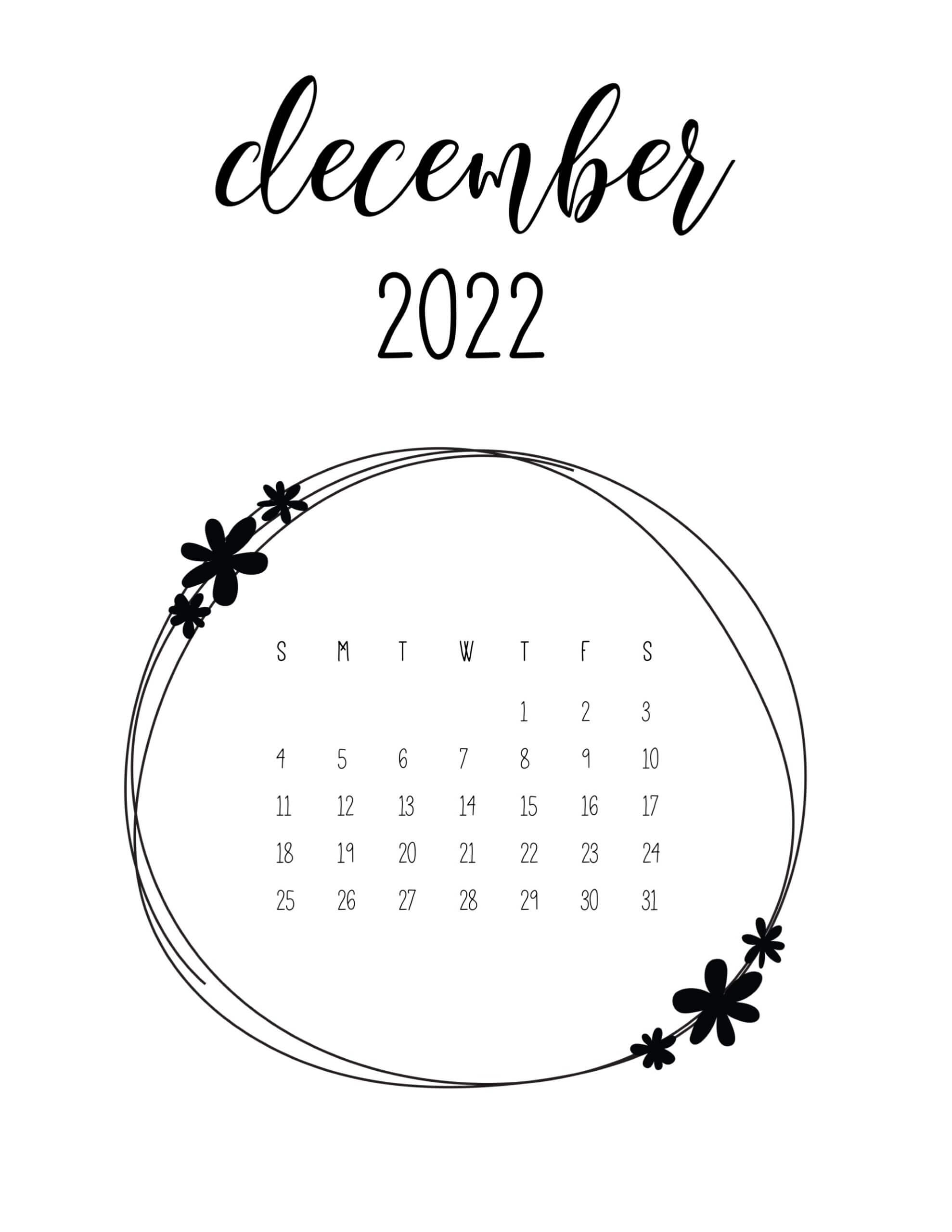 Floral December Calendar 2022 Cute Design