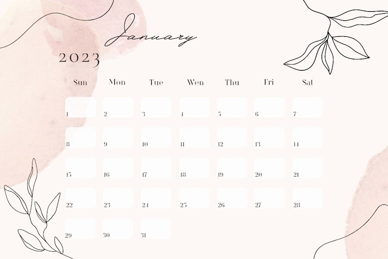 Floral January Calendar 2023 Cute Design