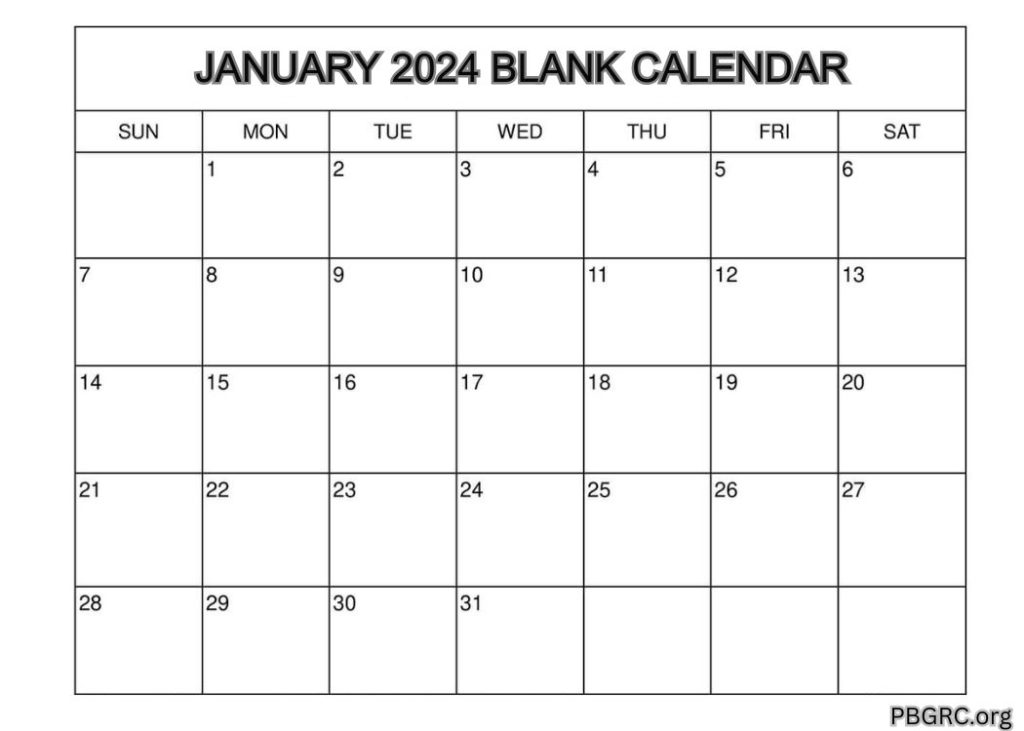 Free January 2024 Blank Calendar