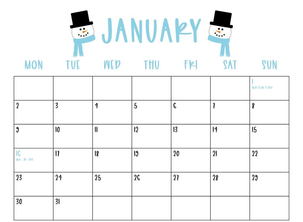 Free Printable January Cute Calendar 2023 Style