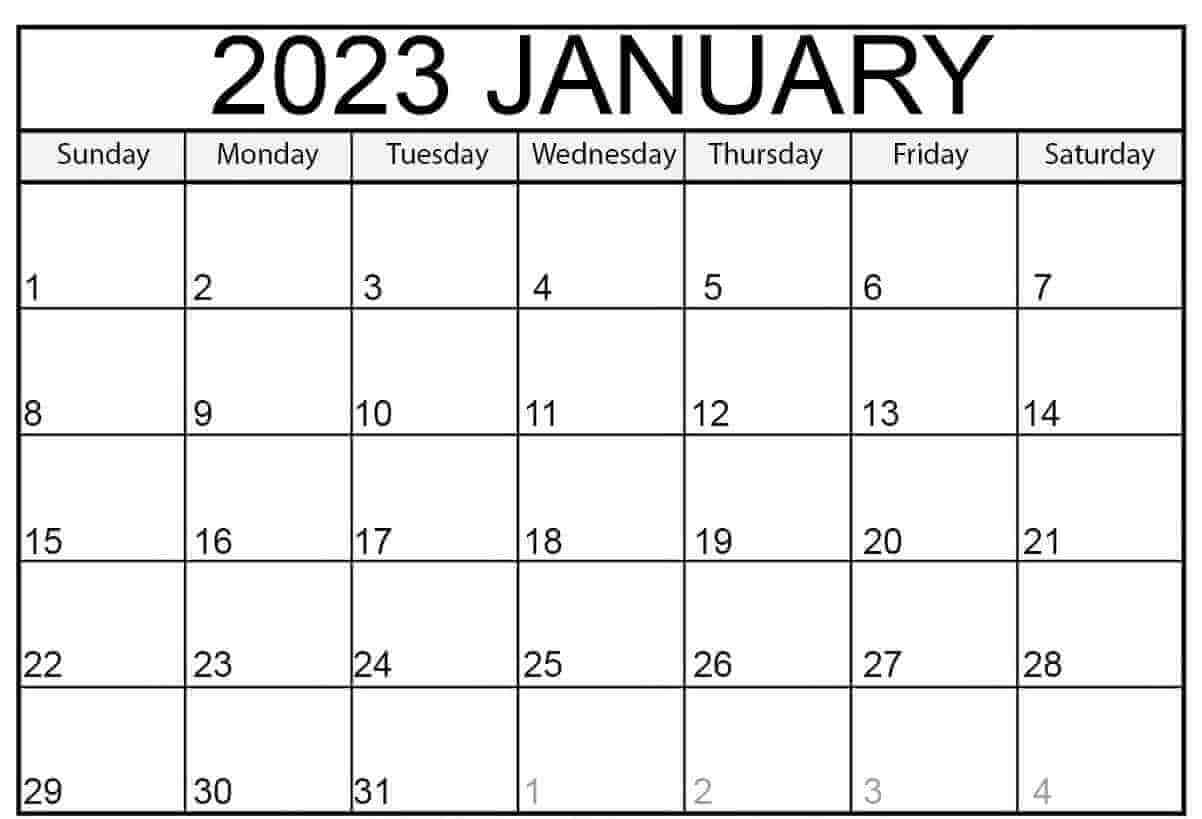 January 2023 Calendar Printable Free Download