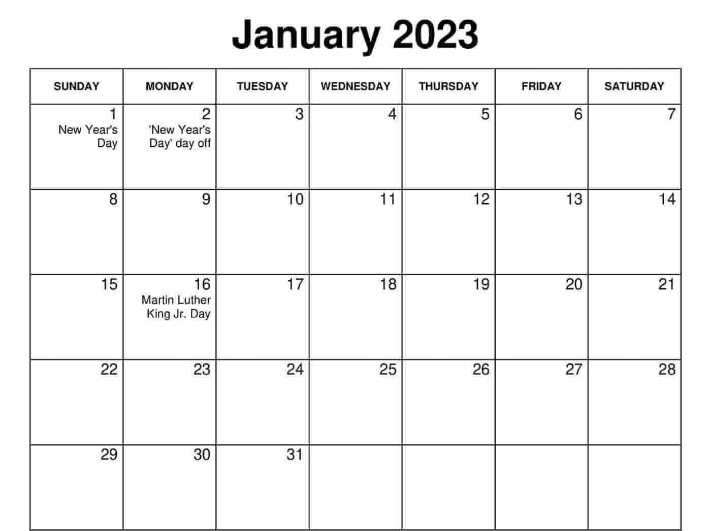 January 2023 Calendar With Holidays UK