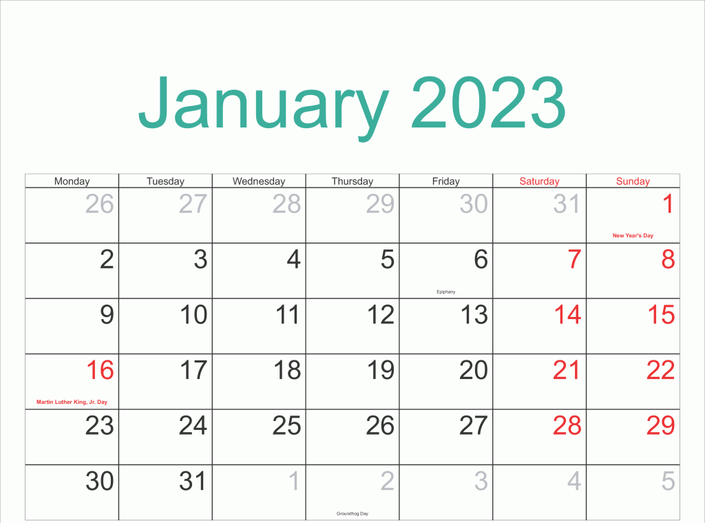 January 2023 Calendar With Holidays USA