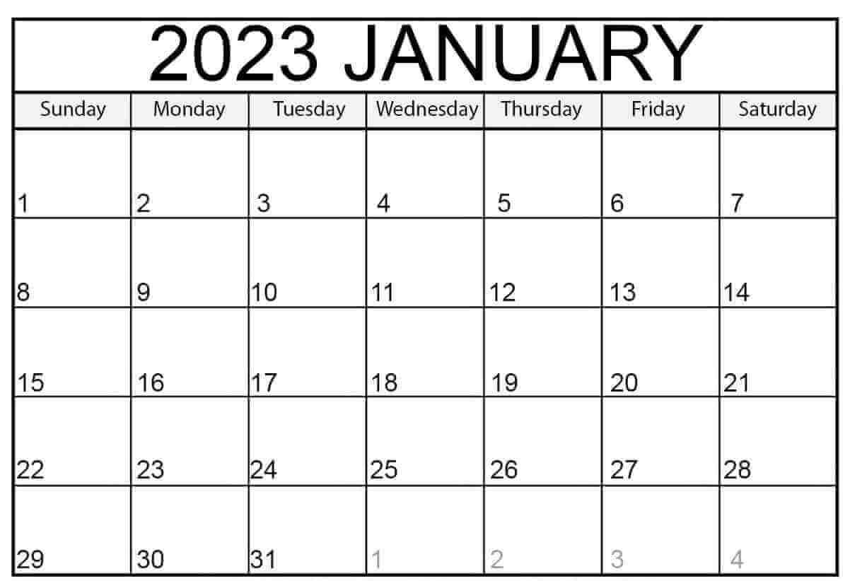 January 2023 Calendar Word