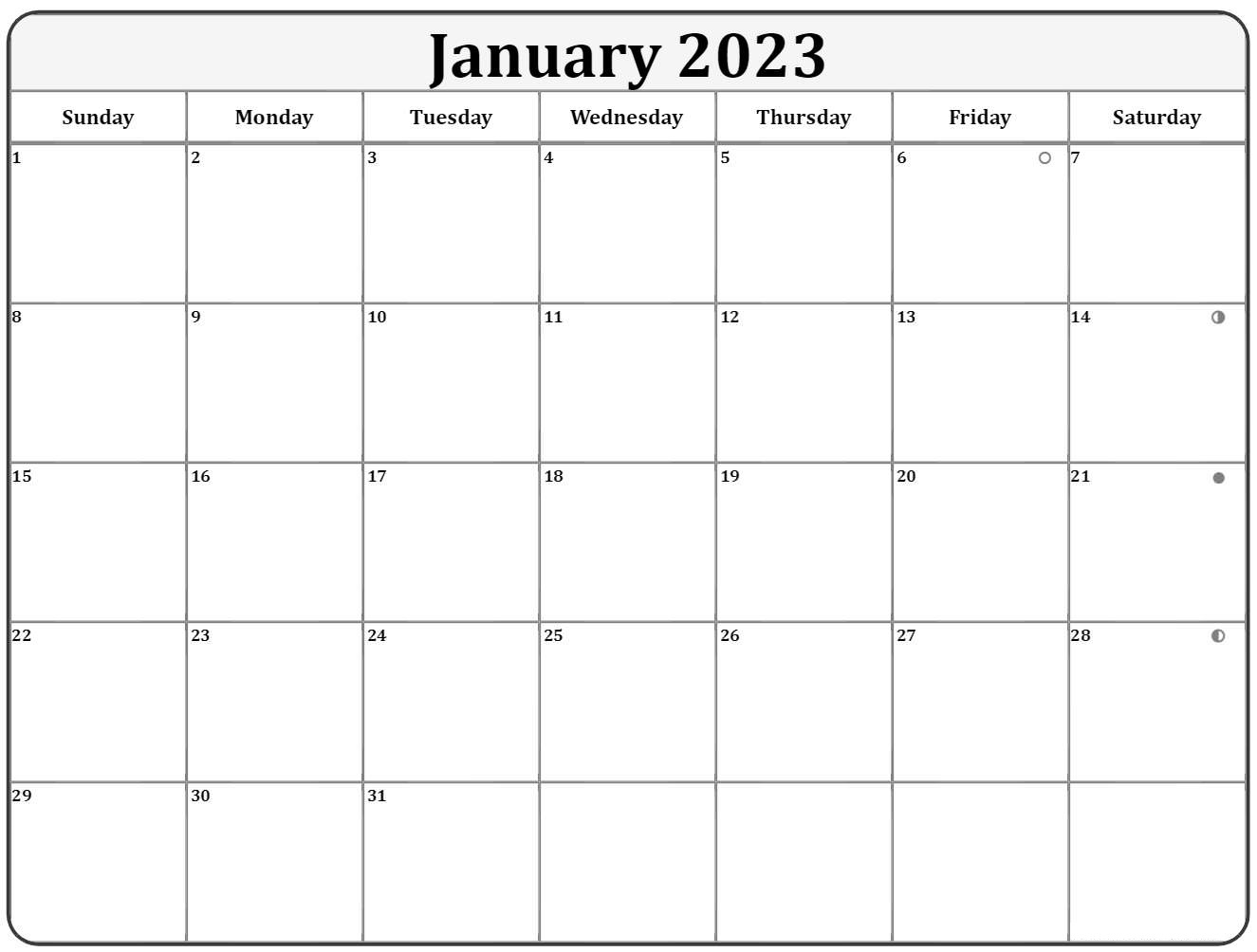 January 2023 calendar moon
