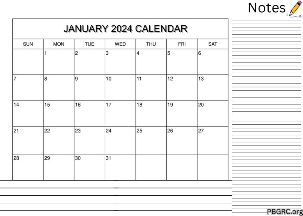 January 2024 Blank Calendar Editable
