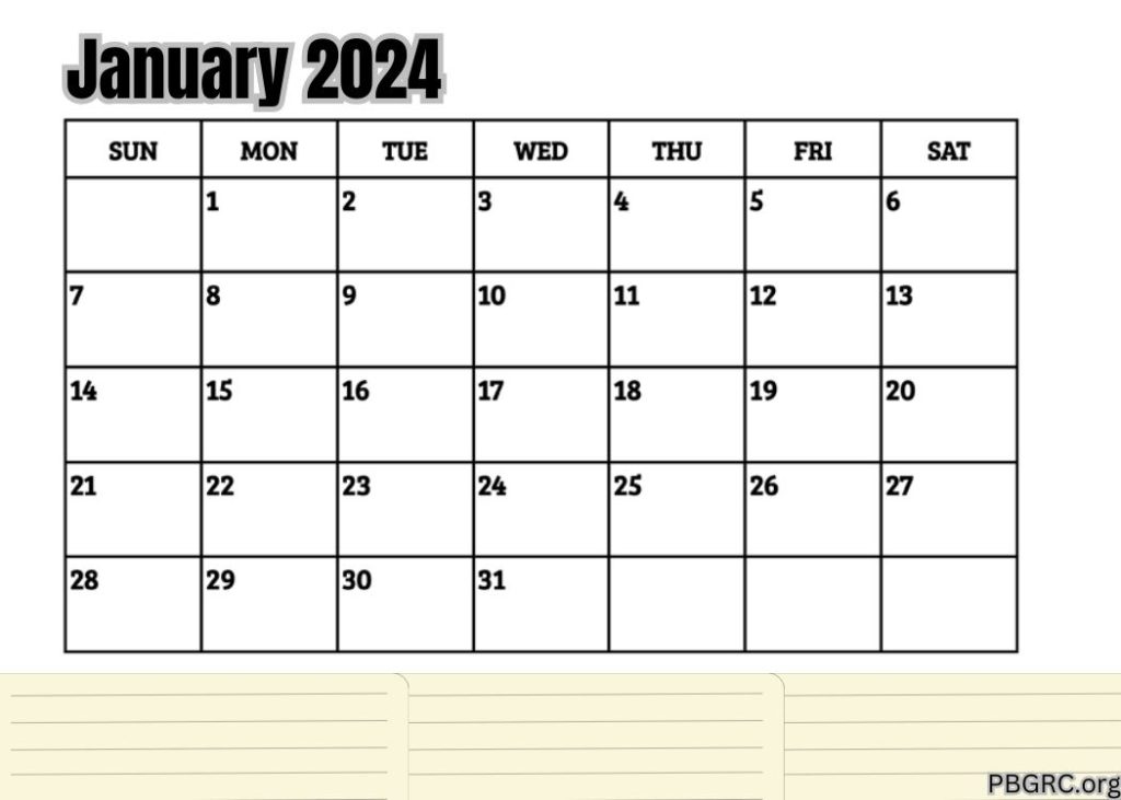 January 2024 Blank Calendar To Fillable