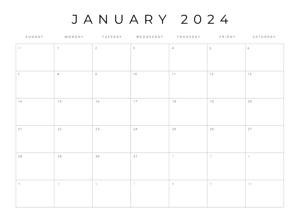January 2024 Calendar Free Download