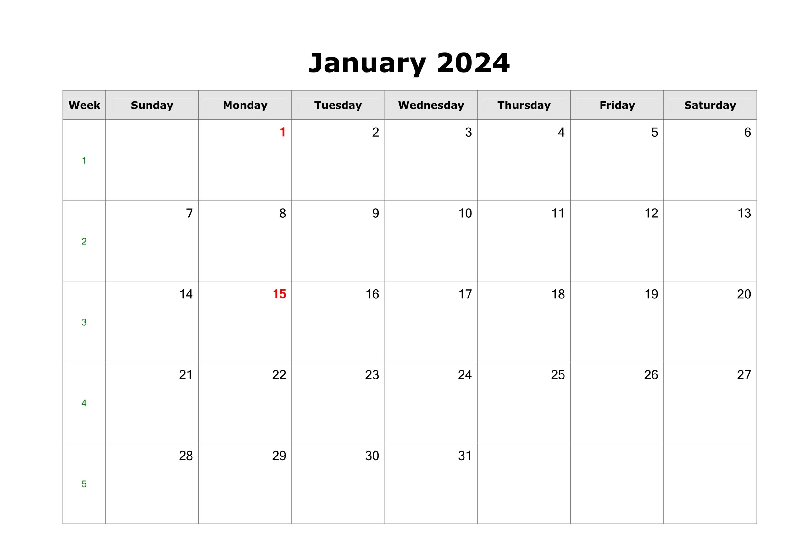 January 2024 Calendar PDF