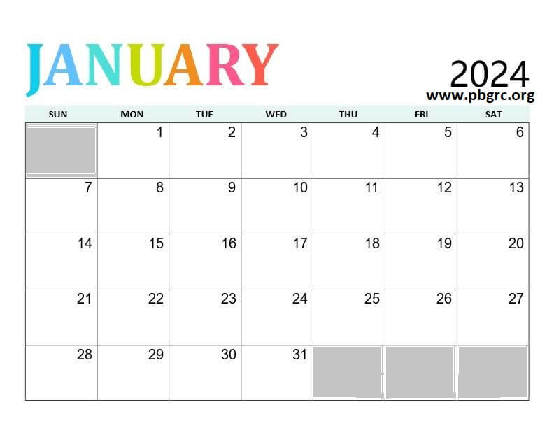 January 2024 Calendar with Floral Wreath and Bold Typography