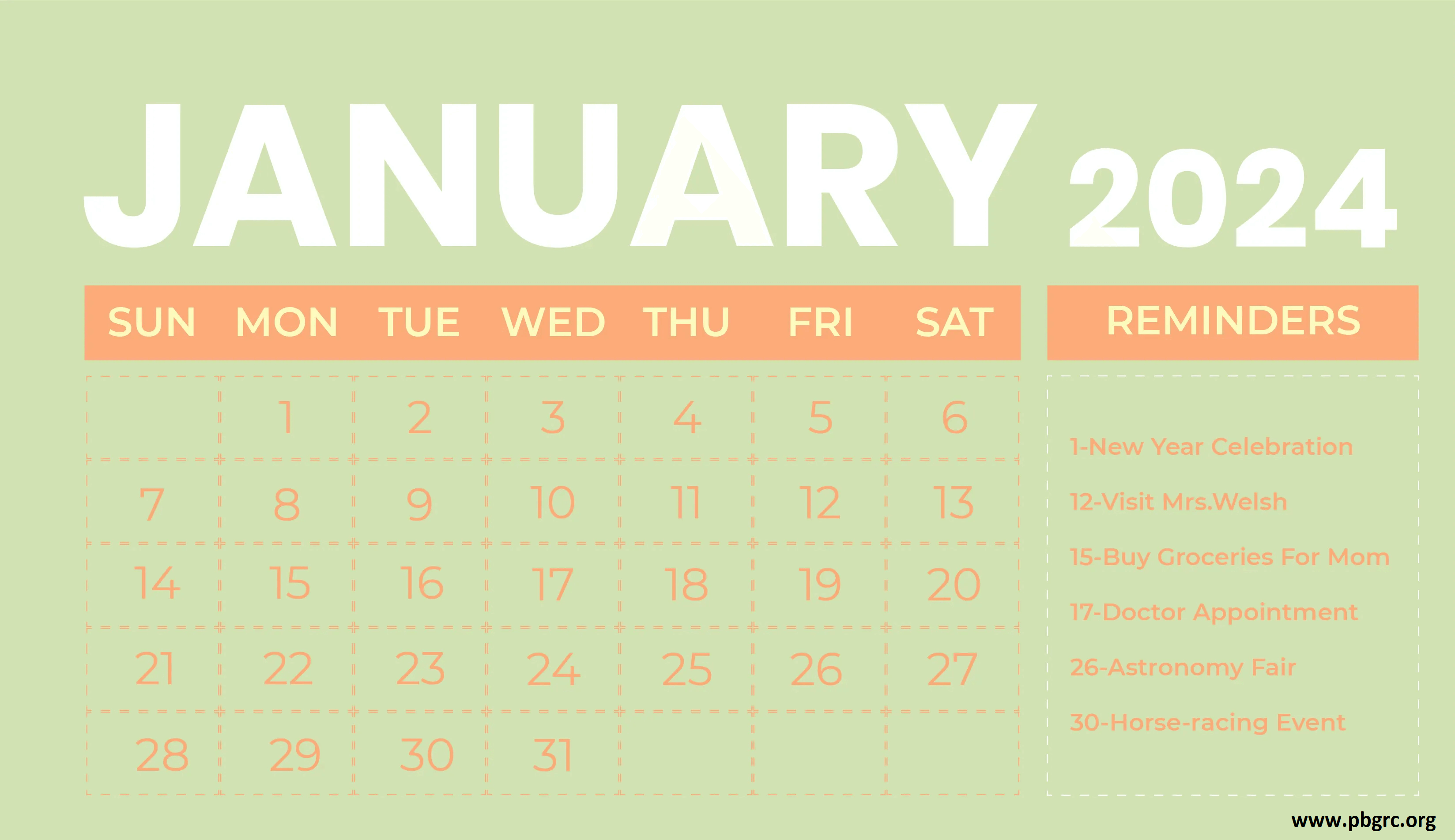 January 2024 Calendar with Vintage Floral Illustrations