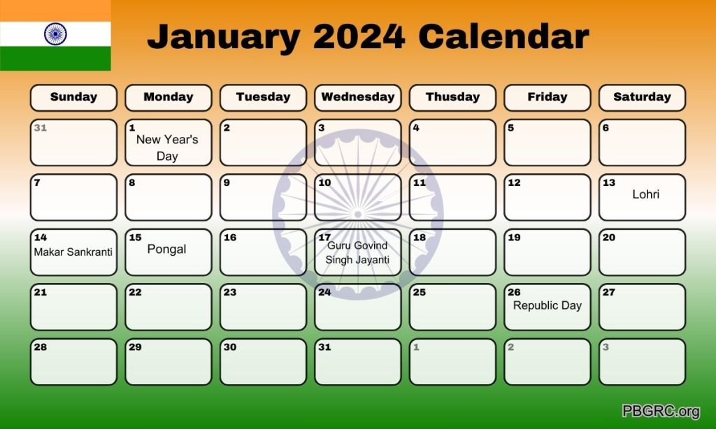 January 2024 Indian Calendar
