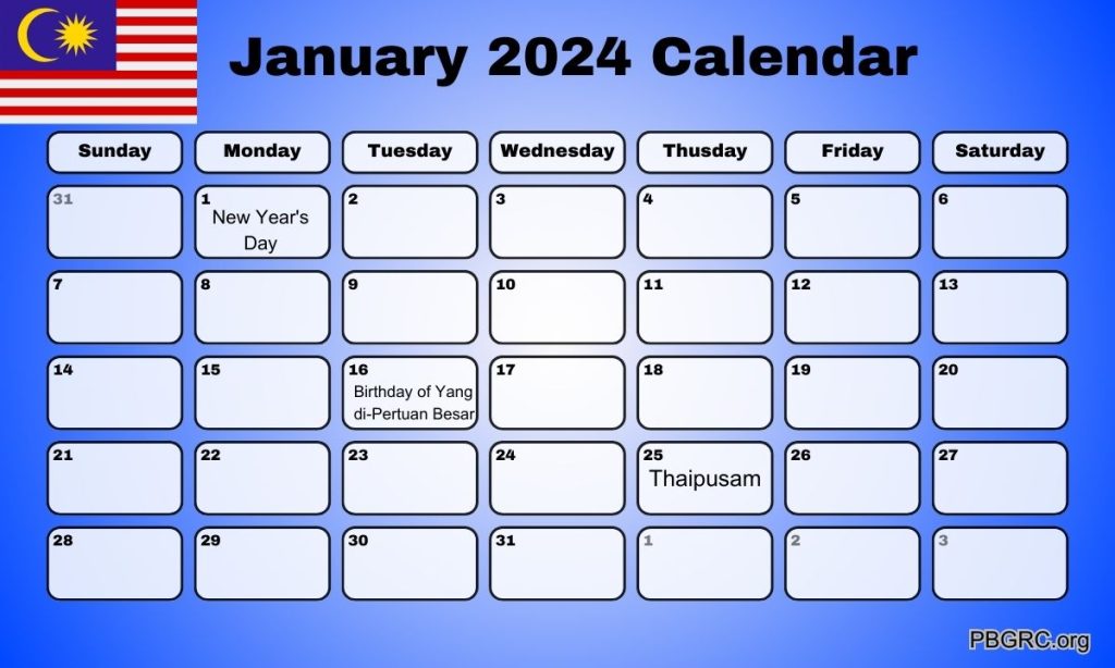 January 2024 Malaysia Calendar