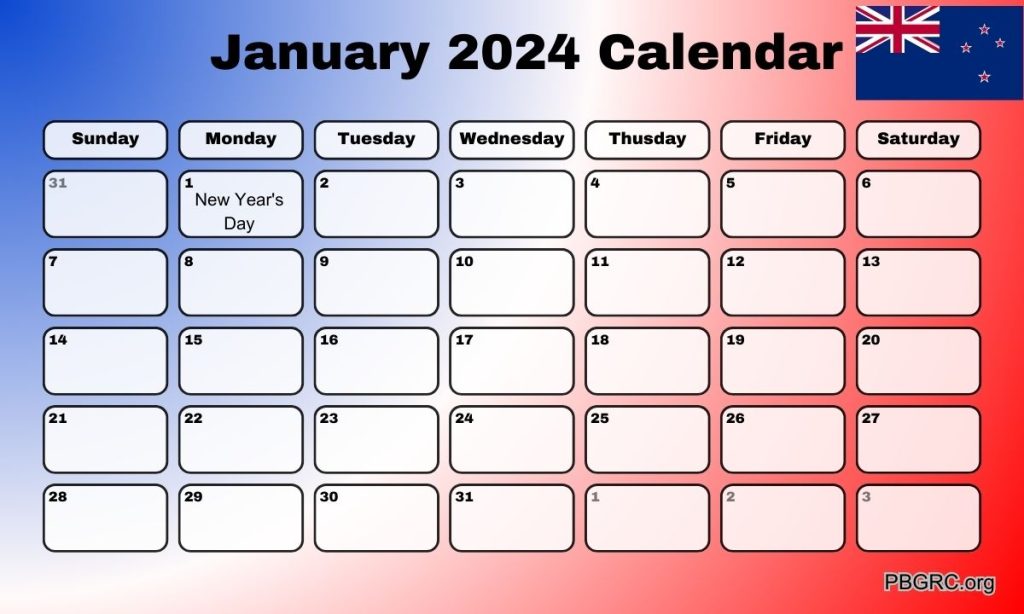 January 2024 New Zealand Calendar