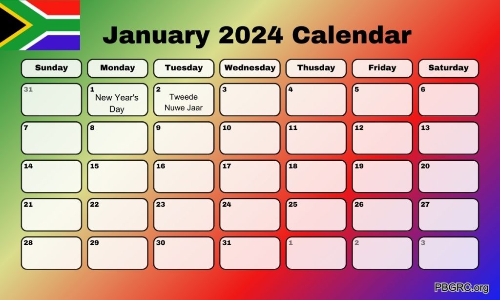 January 2024 South Africa Calendar